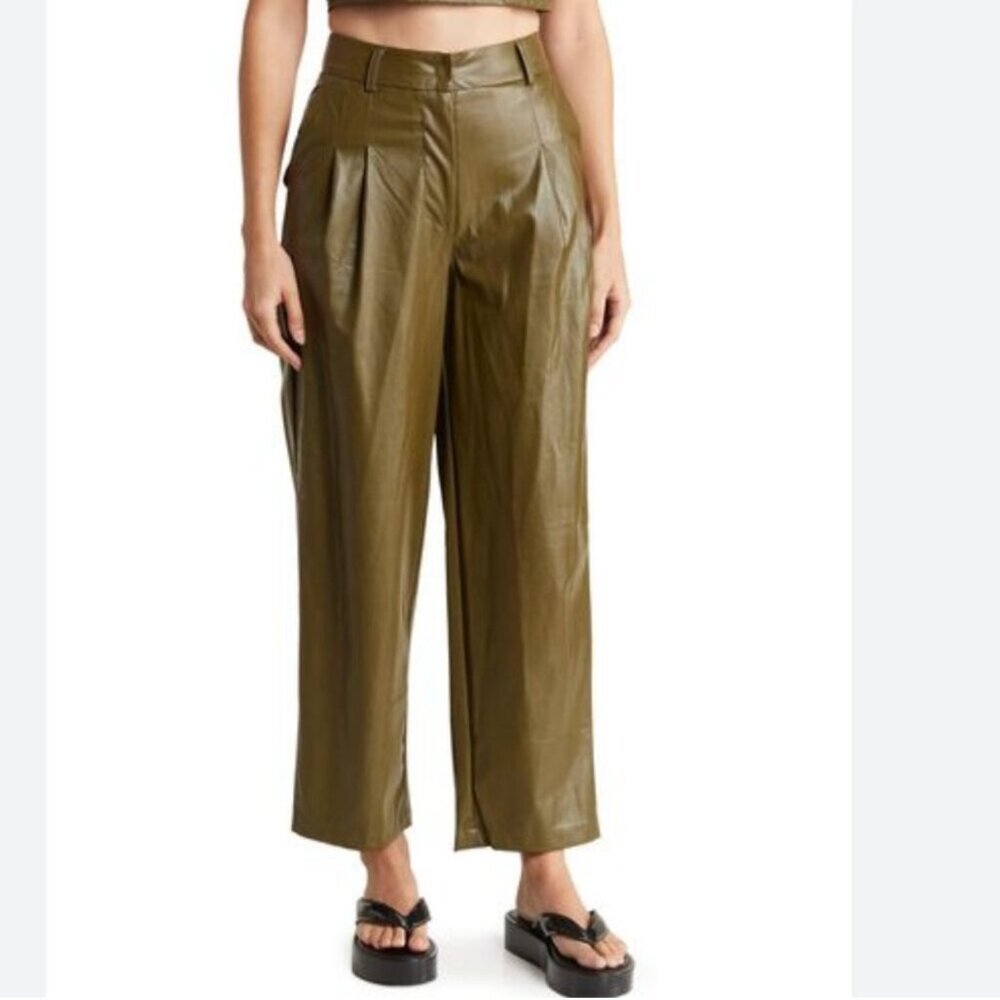 NSR Women’s NEW Faux Leather High Waist Trouser Ankle Pant | Size L
